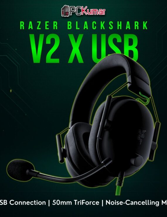 Razer BlackShark V2 X USB variant in black, featuring a lightweight frame and a dedicated USB cable for digital audio.