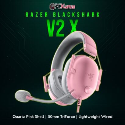 Razer BlackShark V2 X Quartz featuring pink earcups, a flexible microphone, and soft memory foam ear cushions.