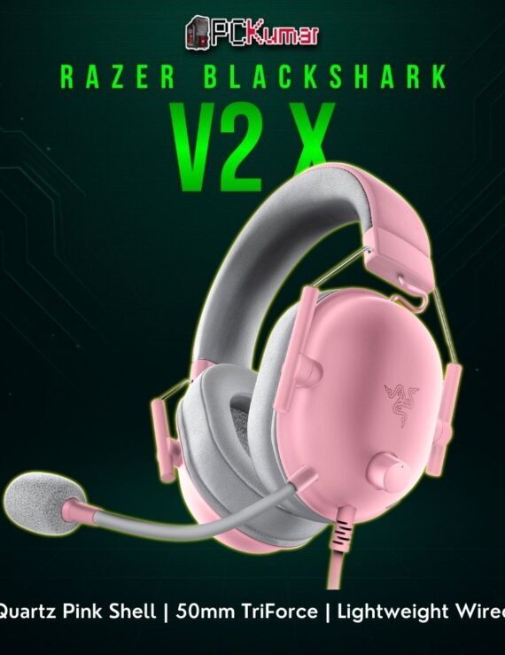 Razer BlackShark V2 X Quartz featuring pink earcups, a flexible microphone, and soft memory foam ear cushions.