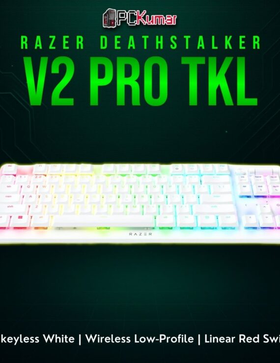 Razer DeathStalker V2 Pro TKL White with a short mechanical design and linear red switches, enabling swift and silent input.