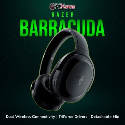 Razer Barracuda black headset with a streamlined design supporting multi-platform wireless for gaming or mobile calls.