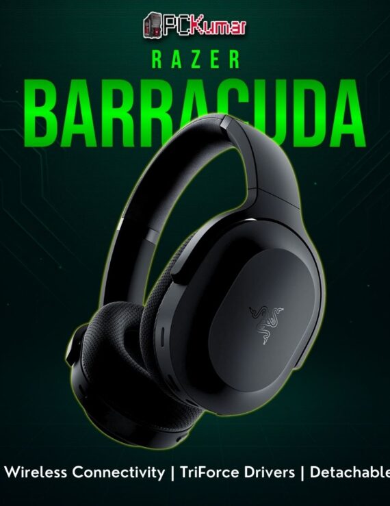Razer Barracuda black headset with a streamlined design supporting multi-platform wireless for gaming or mobile calls.