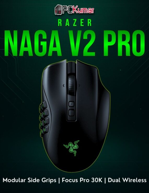 Razer Naga V2 Pro mouse with swappable side plates for various button configurations, tailored to MMO or MOBA players.