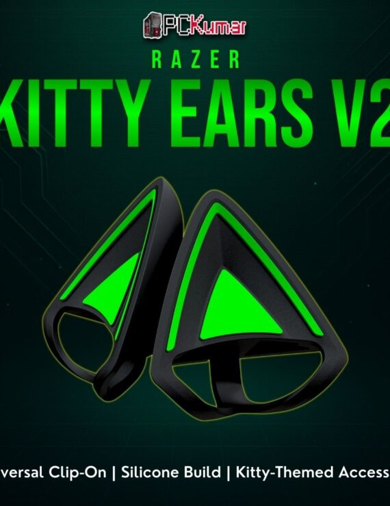 Razer Kitty Ears V2 in pastel color, easily attachable to a headphone headband for a cat-ear transformation.