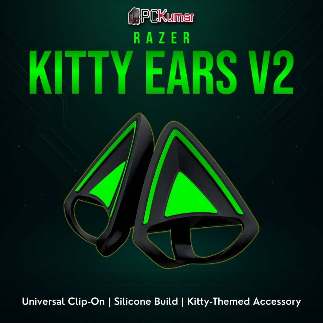 Razer Kitty Ears V2 in pastel color, easily attachable to a headphone headband for a cat-ear transformation.
