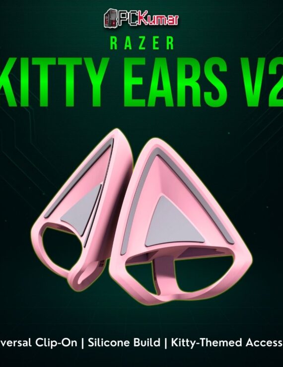Razer Kitty Ears V2 in pastel color, easily attachable to a headphone headband for a cat-ear transformation.