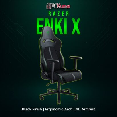 Razer Enki X black gaming chair with simplified features, wide seat base, and a mid-level price point for mainstream users.