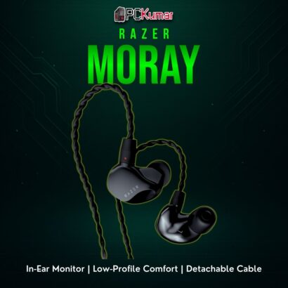 Razer Moray in-ear monitors featuring a subtle black design and improved seal for extended streaming sessions.