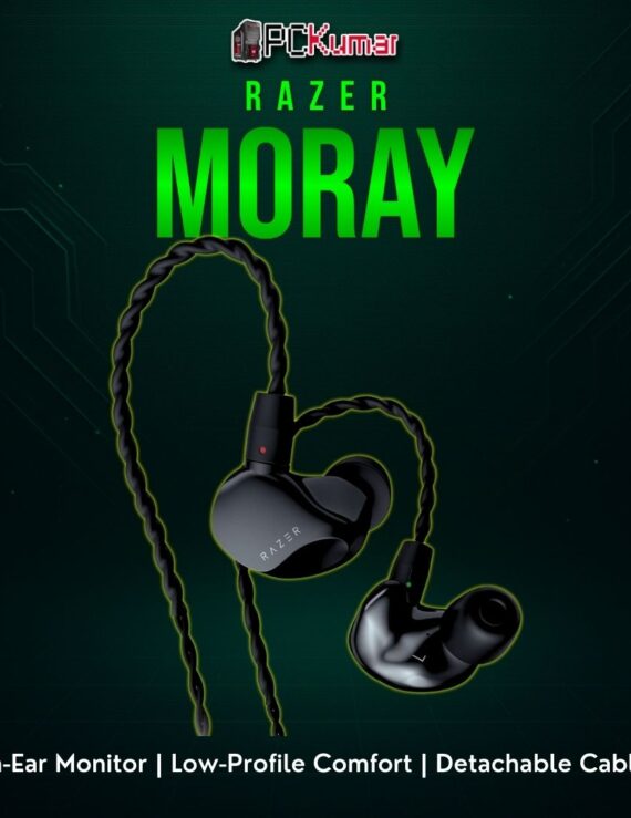 Razer Moray in-ear monitors featuring a subtle black design and improved seal for extended streaming sessions.