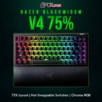 Razer BlackWidow V4 75% keyboard in black, featuring a compact arrangement and mechanical switch customization.