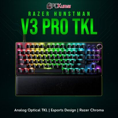 Razer Huntsman V3 Pro TKL keyboard with advanced analog switches in a smaller tenkeyless footprint for high-performance gaming.