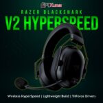 Razer BlackShark V2 HyperSpeed in black with a slim over-ear design, prized for its low-latency wireless performance.