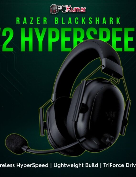 Razer BlackShark V2 HyperSpeed in black with a slim over-ear design, prized for its low-latency wireless performance.
