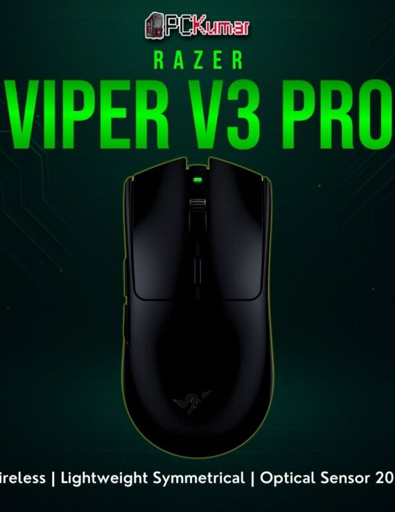 Razer Viper V3 HyperSpeed gaming mouse featuring a black symmetrical shell and advanced wireless technology.
