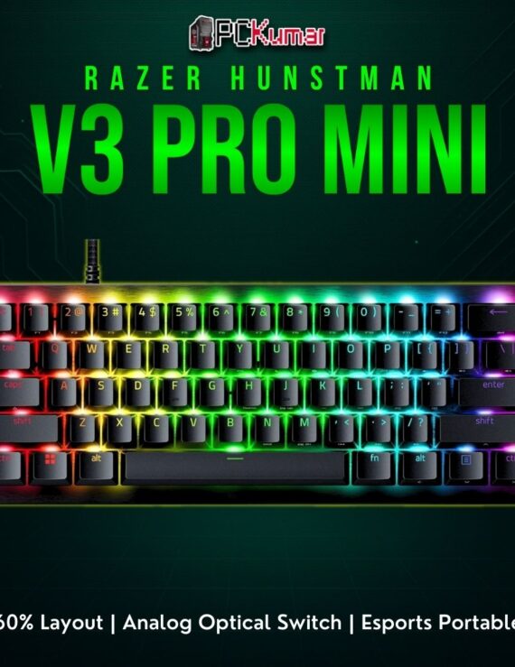 Razer Huntsman V3 Pro Mini with a super-compact 60% form factor and analog optical technology for advanced in-game control.