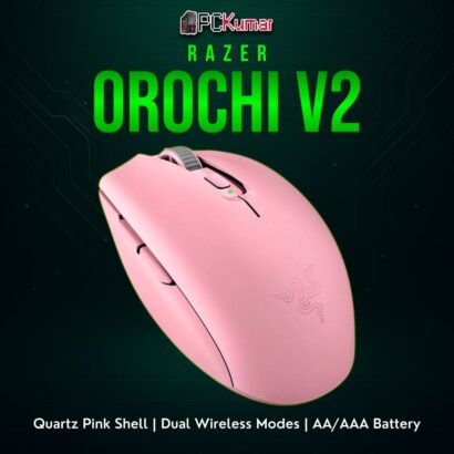 Razer Orochi V2 Quartz Edition in a pastel pink design, perfect for portable, low-latency gaming experiences.