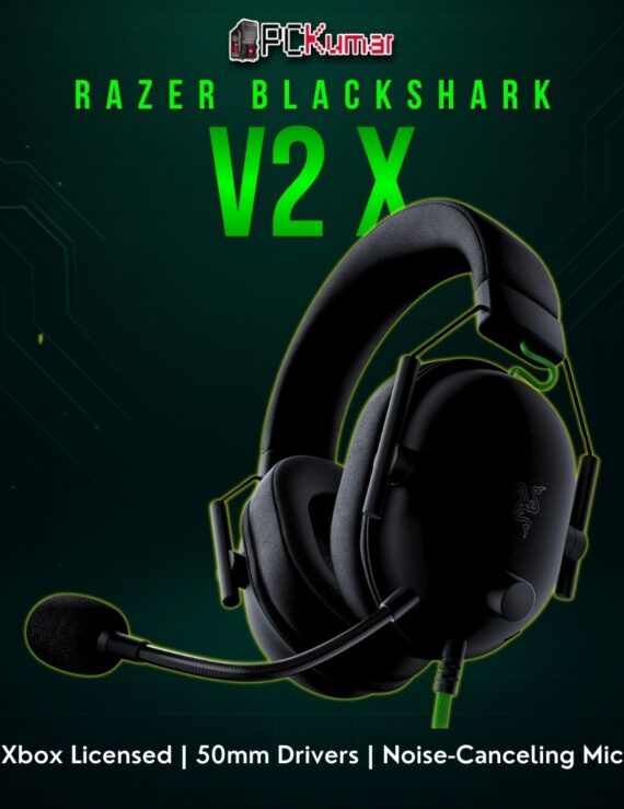 Razer BlackShark V2 X for Xbox featuring green highlights, a flexible mic, and a comfortable over-ear design.