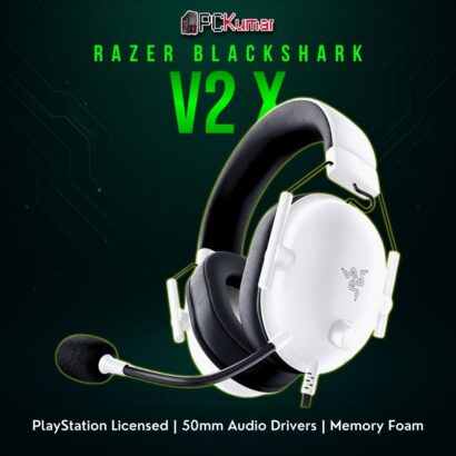 Razer BlackShark V2 X for PS featuring a black finish and subtle PlayStation detailing, ensuring crisp in-game audio.