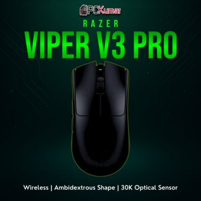 Razer Viper V3 Pro featuring a symmetrical black design, delivering wireless freedom and advanced sensor tracking.