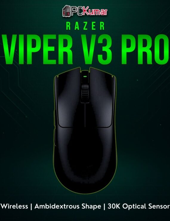 Razer Viper V3 Pro featuring a symmetrical black design, delivering wireless freedom and advanced sensor tracking.