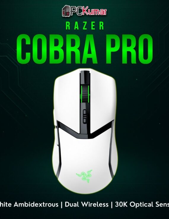 White Razer Cobra Pro featuring symmetrical curves, Chroma lighting, and a wireless design suited for competitive gaming.