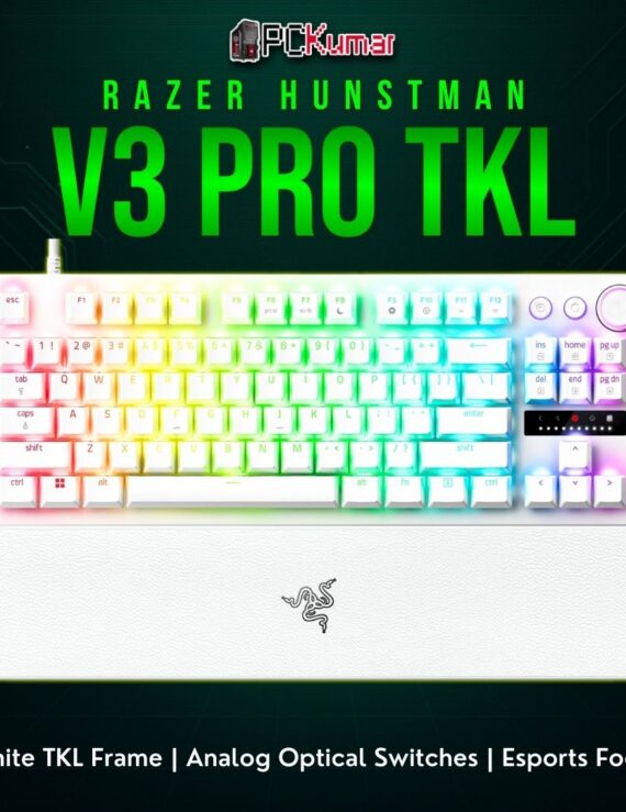 Razer Huntsman V3 Pro TKL White Edition, combining a minimal tenkeyless layout, analog switches, and bright white housing.