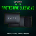 Razer Protective Sleeve V2 for 14" notebooks in black, streamlined shape with a subtle Razer logo and smooth zipper.