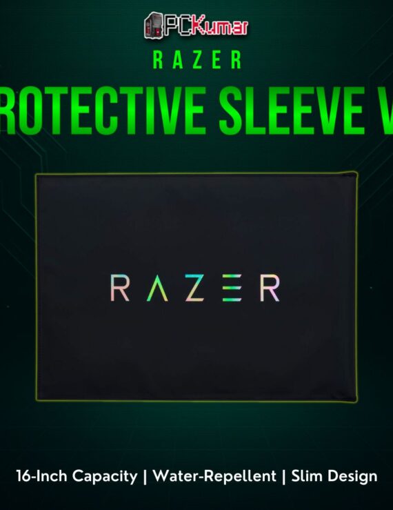 Razer Protective Sleeve V2 black for 16-inch laptops with a discreet brand logo, ensuring a tight, well-cushioned hold.