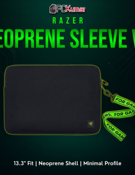 Razer Neoprene Sleeve V2 black with a side zipper, sized for 13.3" laptops or notebooks, providing lightweight protection.