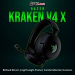 Razer Kraken V4 X black gaming headset featuring a wide headband and cushioned ear cups for improved comfort.