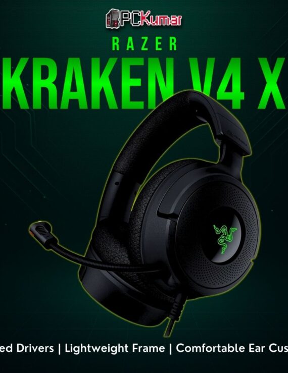 Razer Kraken V4 X black gaming headset featuring a wide headband and cushioned ear cups for improved comfort.