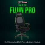 Razer Fujin Pro black/gray mesh gaming chair with an adjustable lumbar region, headrest, and a sturdy metal frame.
