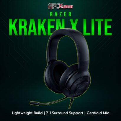 Razer Kraken X Lite black headset featuring a lightweight frame, over-ear cushions, and a bendable microphone for voice chat.