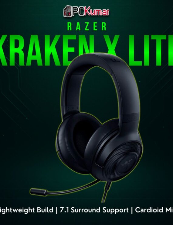 Razer Kraken X Lite black headset featuring a lightweight frame, over-ear cushions, and a bendable microphone for voice chat.