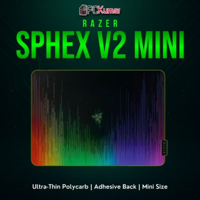 Razer Sphex V2 Mini black surface, extremely thin layer adhering to the desk for near-lagless, unintrusive tracking.