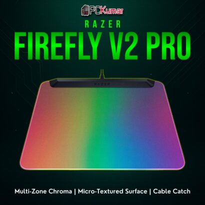 Razer Firefly V2 Pro black mat with an ultra-bright Chroma border, delivering distinct color segments for immersive lighting.