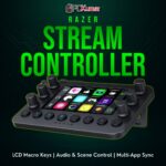 Razer Stream Controller with a grid of customizable keys and multiple dials/faders, simplifying broadcast management.