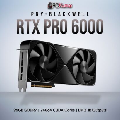 PNY NVIDIA RTX PRO 6000 Blackwell GPU featuring a dual-slot active cooler, 96GB GDDR7, and four DisplayPort 2.1b outputs.