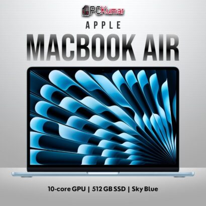 Sky Blue MacBook Air M4 close‑up on keyboard and trackpad highlighting colour‑matched finish.
