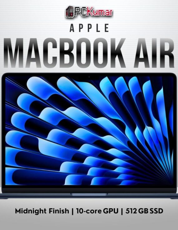 MacBook Air 13‑inch Midnight – M4 10‑core, 16 GB RAM, 512 GB SSD – open, top view