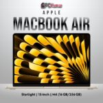 MacBook Air 15‑inch Starlight – M4 10‑core, 16 GB RAM, 256 GB SSD – lid corner macro