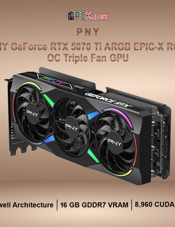 PNY GeForce RTX™ 5070 Ti ARGB EPIC-X RGB™ Overclocked Triple Fan GPU