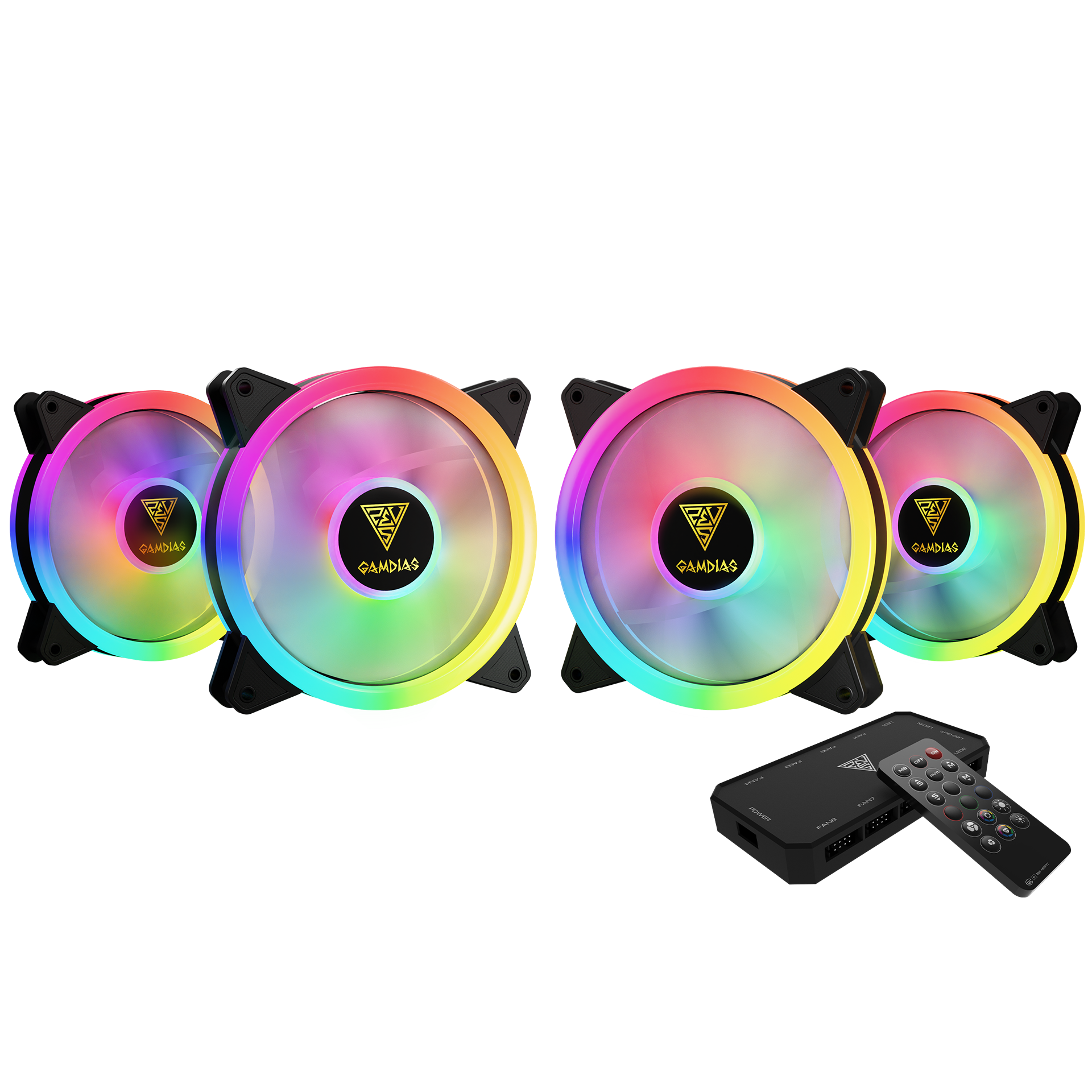 GAMDIAS Aeolus M2-1204R 120mm ARGB Cabinet Fan (Black) (Four Pack)