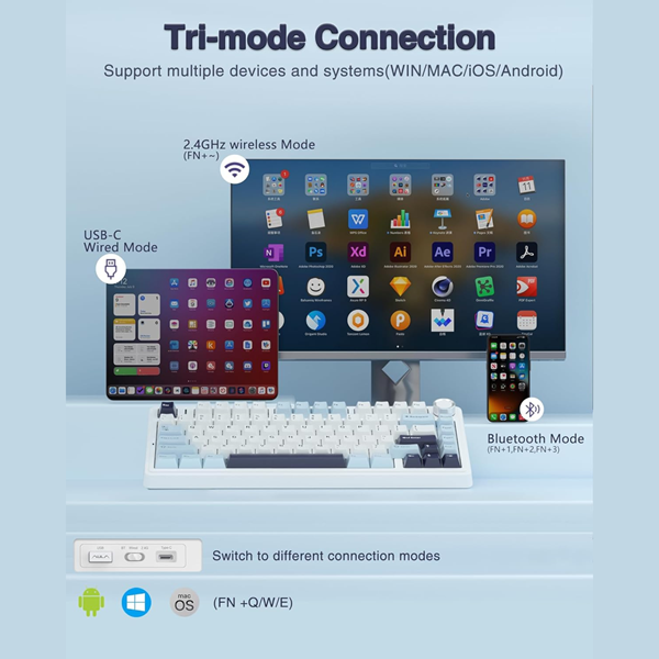 Aula 3in1mechanical KB,-Ice Blue Reaper Switch-F75IUR