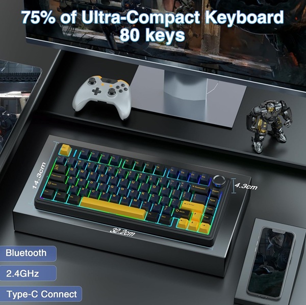 Aula 3in1mechanical KB,-THUNDER BLACK GRAY WOOD Switch-F75 TBW