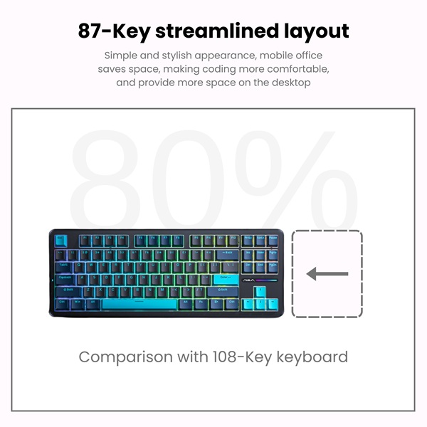 AULA F87 Wireless Trio Mode Mechanical Gaming Keyboard | Blue+Black+Cyan – Gray Wood Switch V4