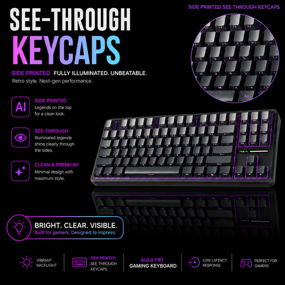 AULA F87 Wireless Trio Mode Mechanical Gaming Keyboard | Gradient grey space crystal switch