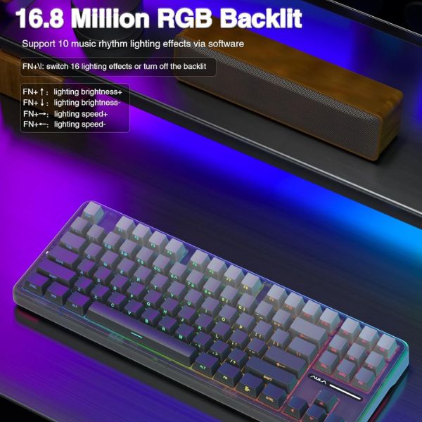 AULA F87 Wireless Trio Mode Mechanical Gaming Keyboard | Gradient grey space crystal switch