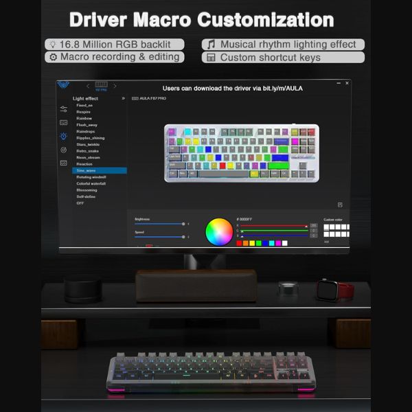 AULA F87 Wireless Trio Mode Mechanical Gaming Keyboard | Gradient grey space crystal switch