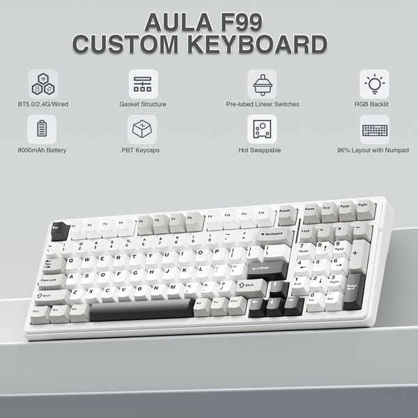 Aula 3in1mechanical KB,-GREY-WHITE GRAY WOOD Switch-F99 GRWW